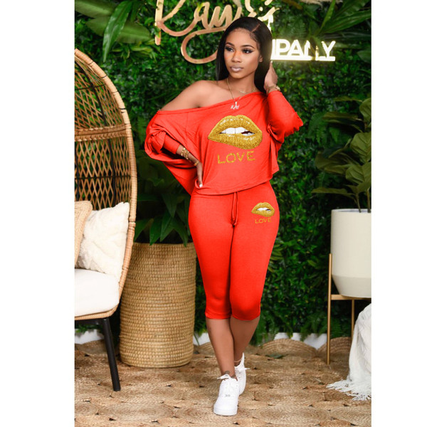 Sloping shoulder loose plus size women's fashion casual suit two-piece suit H1649