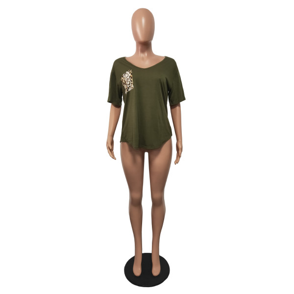 Sexy V-neck plus size T-shirt H1643