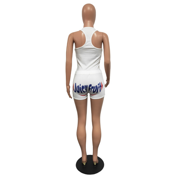 Street style printed tank top shorts sports suit two pieces H1646