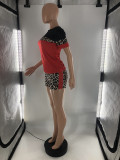 Fashion leopard stitching casual two-piece suit S6289