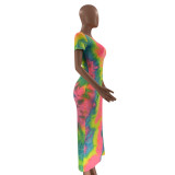 Tie-dye irregular sexy dress MN1093