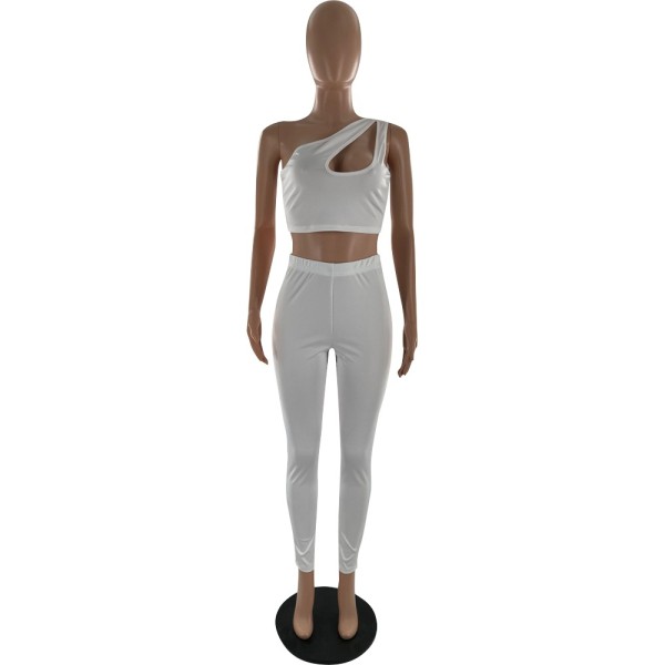 Solid color sleeveless one-shoulder hip lift two-piece European and American fashion YZL848