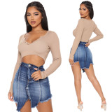 Fashion stitching split commuter solid color hip skirt HSF2415
