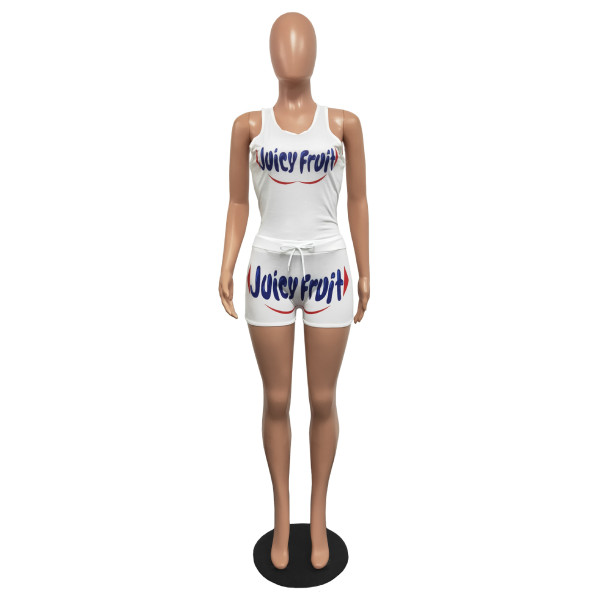 Street style printed tank top shorts sports suit two pieces H1646