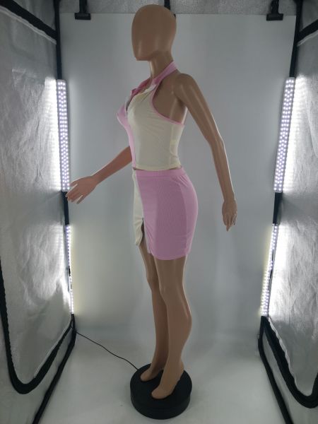 Fashion stitching zipper sexy two-piece skirt suit S6282