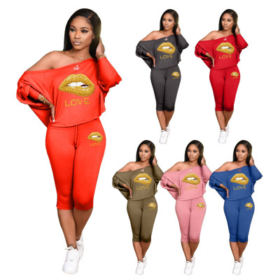 Sloping shoulder loose plus size women's fashion casual suit two-piece suit H1649