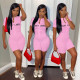 Skinny high-neck embroidered letters zipper short-sleeved jumpsuit LSN7103