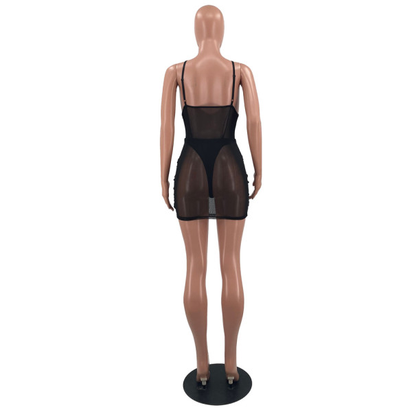 Fashion casual sexy mesh two-piece skirt suit Y8085