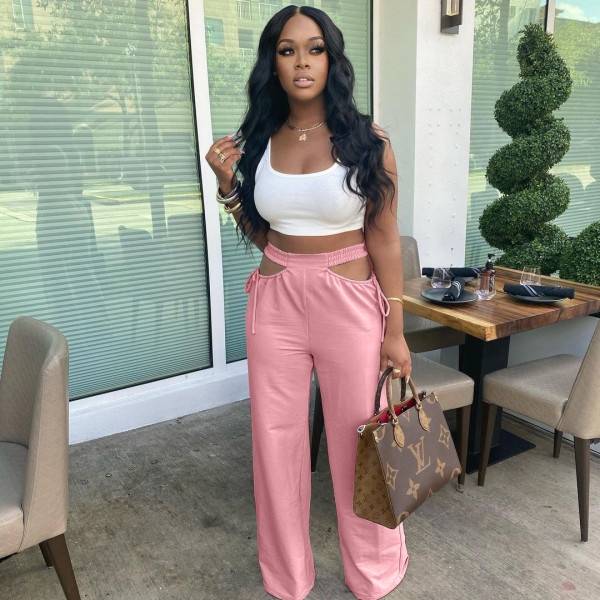 Fashion solid color sports and leisure wide-leg pants S6285