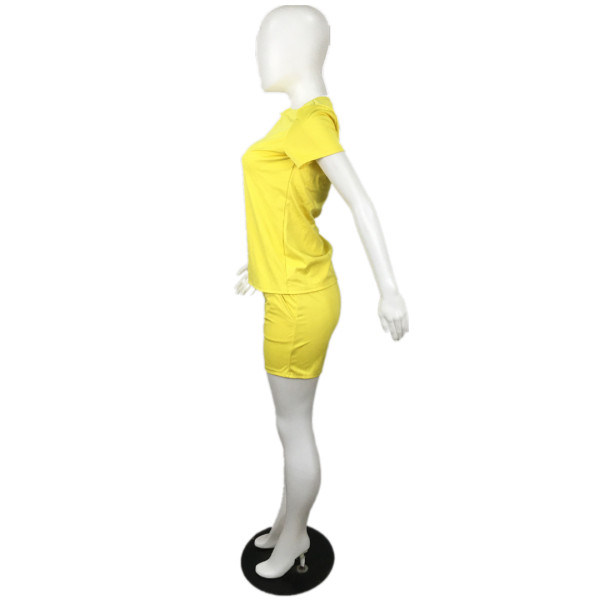 Fashion casual two-piece suit of solid color sexy T-shirt shorts QY5069