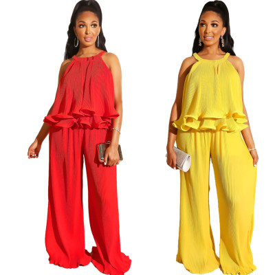 Women summer casual strapless sling solid color two-piece suit L0273
