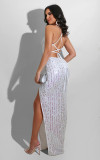 Sexy halter strap split sequin nightclub party dress L0333