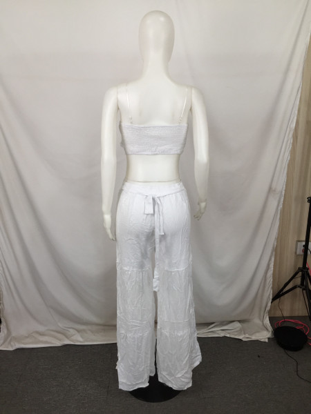 Popular casual fashion summer solid color wide leg pants two-piece suit QY0265