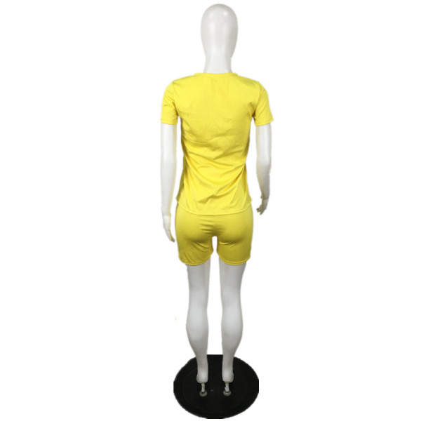 Fashion casual two-piece suit of solid color sexy T-shirt shorts QY5069