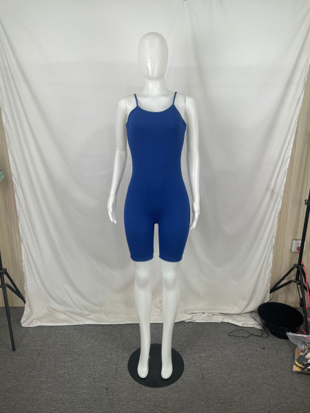 Women solid color sling suspenders sleeveless sexy fashion jumpsuit summer suit QY5058