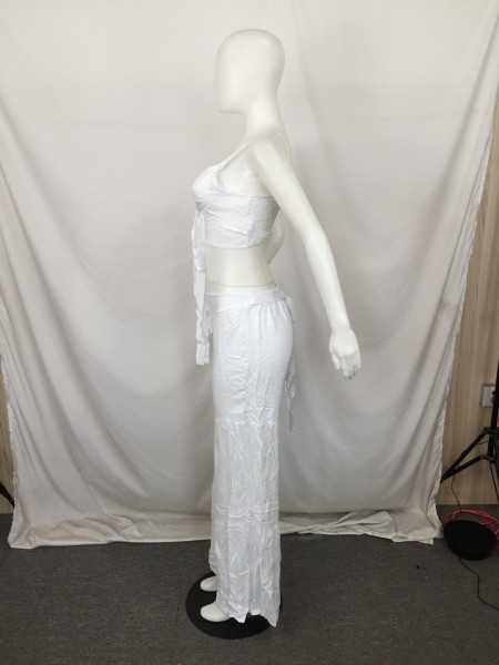 Popular casual fashion summer solid color wide leg pants two-piece suit QY0265