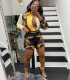 Positioning printed cardigan single-breasted long-sleeved shirt + shorts set QY5059