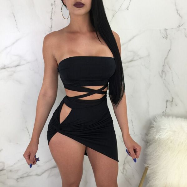 Women's sexy tube top strap dress two-piece suit L0175