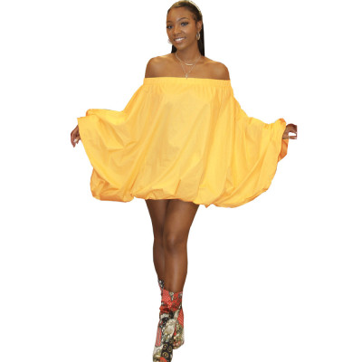 One-neck Batman loose and comfortable elastic solid color dress L0348