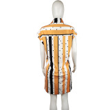 Large size striped polka dot print short sleeve casual shirt short dress L0347