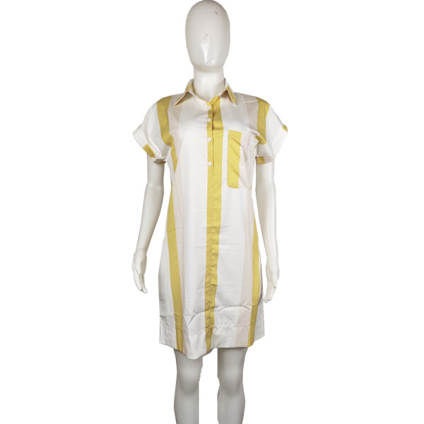 Large size striped polka dot print short sleeve casual shirt short dress L0347