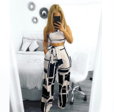 Women sexy sloping shoulder wide leg pants two-piece L0178