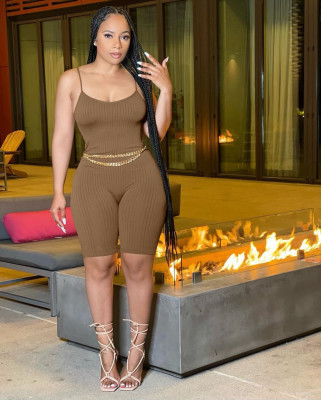 Women solid color sling suspenders sleeveless sexy fashion jumpsuit summer suit QY5058