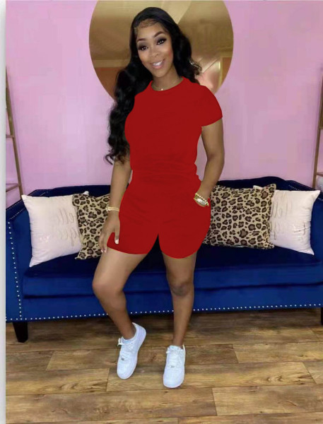 Fashion casual two-piece suit of solid color sexy T-shirt shorts QY5069