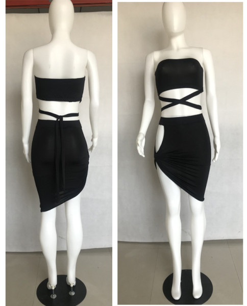 Women's sexy tube top strap dress two-piece suit L0175