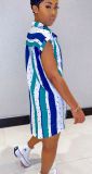 Large size striped polka dot print short sleeve casual shirt short dress L0347