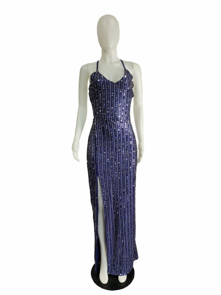 Sexy halter strap split sequin nightclub party dress L0333