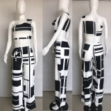 Women sexy sloping shoulder wide leg pants two-piece L0178