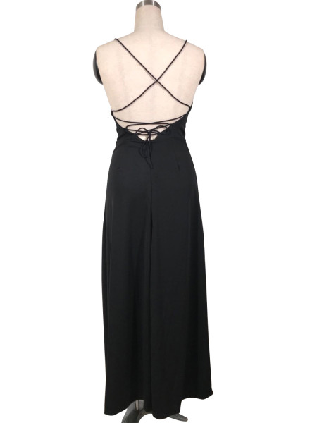 Solid color sexy open back long dress with wooden ears L0172