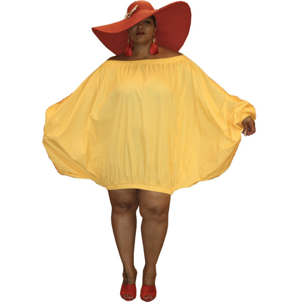 One-neck Batman loose and comfortable elastic solid color dress L0348