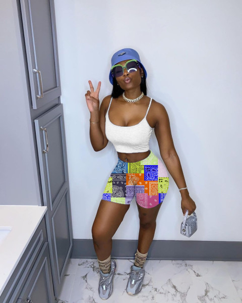 Patchwork printed casual cycling shorts and tights F144