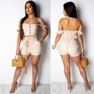 Popular fashion summer solid color pants suit short two-piece suit L0252