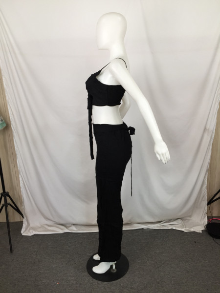 Popular casual fashion summer solid color wide leg pants two-piece suit QY0265