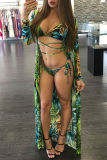 Three-piece swimsuit with summer print beach shawl L0103