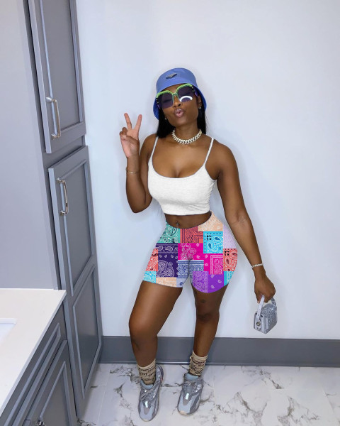 Patchwork printed casual cycling shorts and tights F144