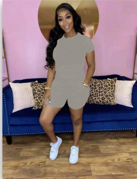 Fashion casual two-piece suit of solid color sexy T-shirt shorts QY5069