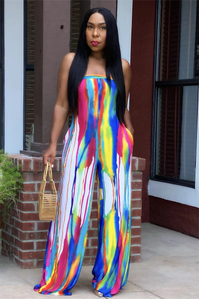 Fashion women's casual printed street jumpsuit Q77220