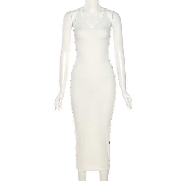 Long skirt sleeveless U-neck hollow sexy bag hip dress  K21D02562