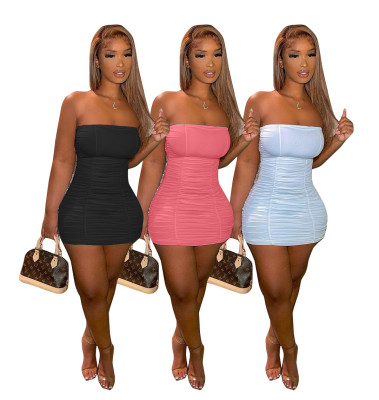 Pleated summer new style halter fashion tube top women dress AB6652