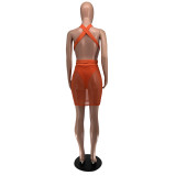 Sexy and fashionable breast-wrapped lace-up milk silk gauze stitching dress YZ1271
