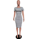 Sexy strappy fashion solid color open back hollow dress HM5478