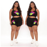 Plus size strap fashion print sexy two-piece suit PH1225