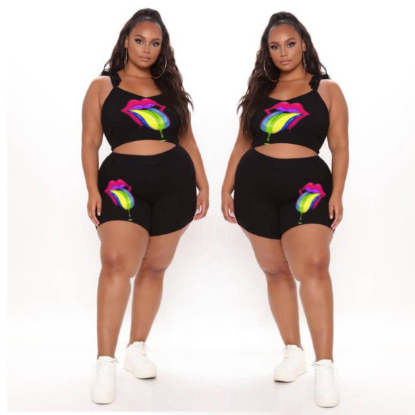 Plus size strap fashion print sexy two-piece suit PH1225