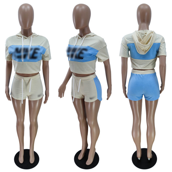 Color block stitching sexy sports suit showing belly button BN7187