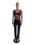 Fashion printed lip print jumpsuit Z60019