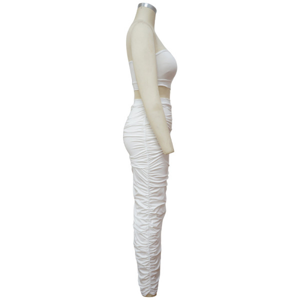 The new suit skirt hollow one-shoulder folds solid color two-piece suit K9880
